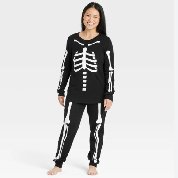 Skeleton PJs Pajamas Set Comfy Long Sleeve & Leggings Pants (M) - Picture 1 of 3
